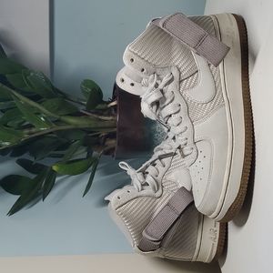 Nike AIR FORCE 1 off white grey SUEDE & TEXTURED shimmer HIGH TOPS